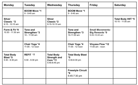 Fitness Schedule March